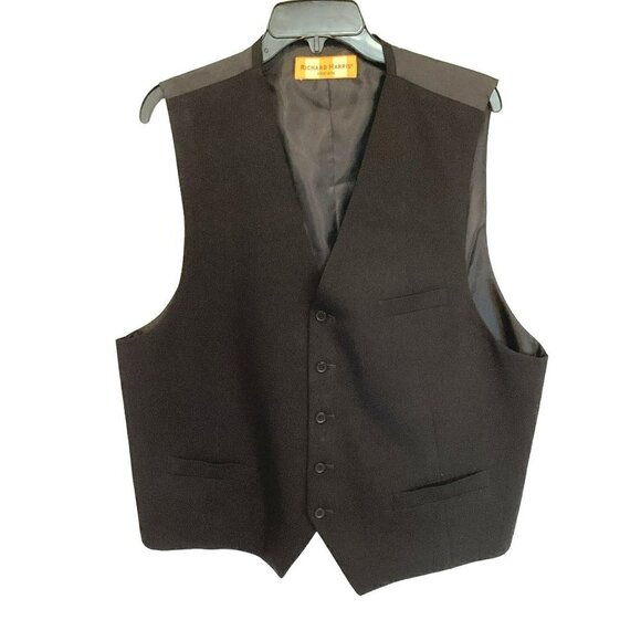 Richard Harris Men's Formal V-neck Vest Black Sz Large Wedding DJ Event Belted - Picture 1 of 8